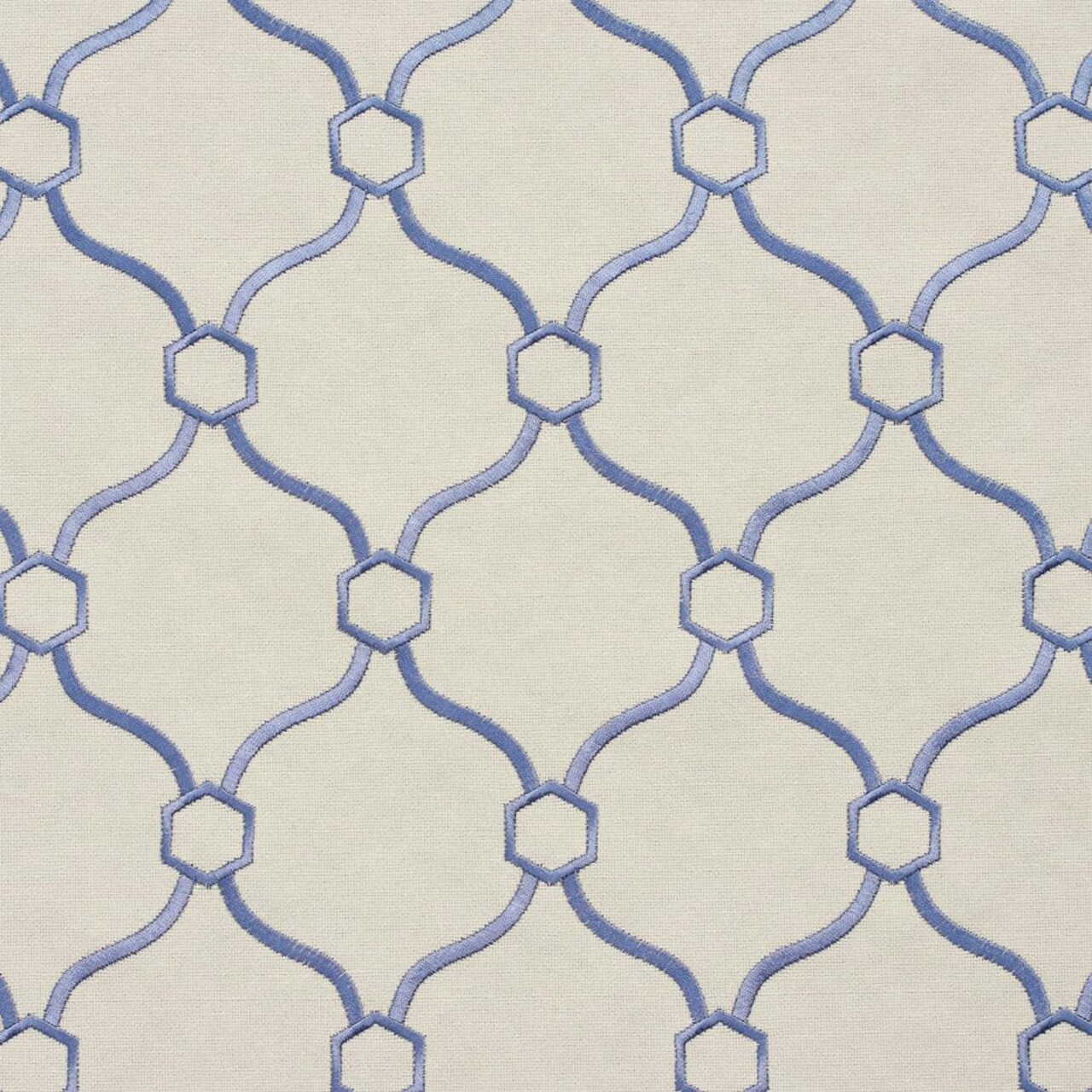 Blue Embroidery Geometric Linen Look Woven Pattern Upholstery Fabric by The Yard - SKU: Barwick Wedgewood